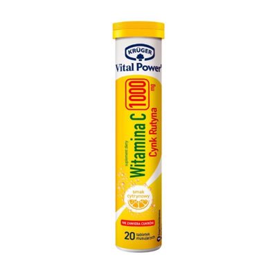 VITAL POWER VITAMINAS C 1000MG SU CINKU IR RUTINU, 20 šnypščiųjų tablečių
