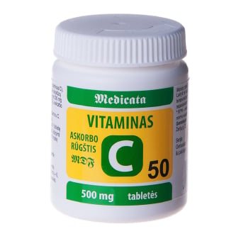 Vitaminas C, askorbo rūgštis, 500 mg, 50 tablečių
