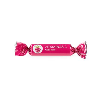 VITAMINAS C aviečių skonio tabletės N10, 2.6 g