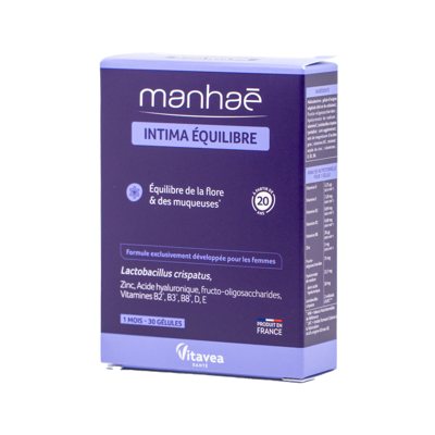 VITAVEA Manhaé Intima Equilibre makšties mikrofloros ir gleivinės balansui, 30 vnt