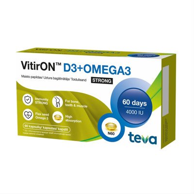 VITIRON D3+OMEGA3 STRONG, 60 kapsulių