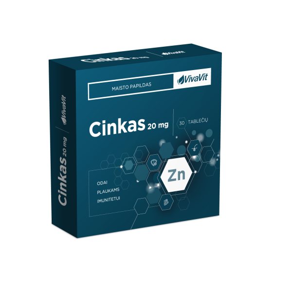 VIVAVIT maisto papildas CINKAS 20 mg, 30 tab.