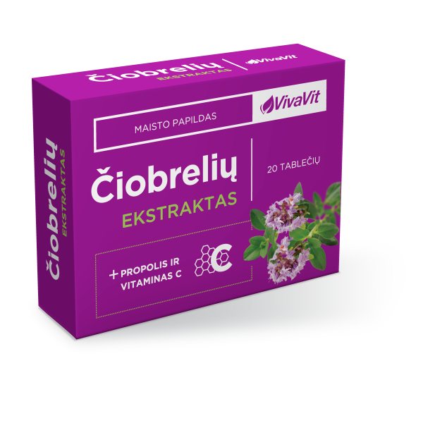 VIVAVIT maisto papildas ČIOBRELIŲ EKSTRAKTAS + PROPOLIS IR VITAMINAS C, 20 tab.