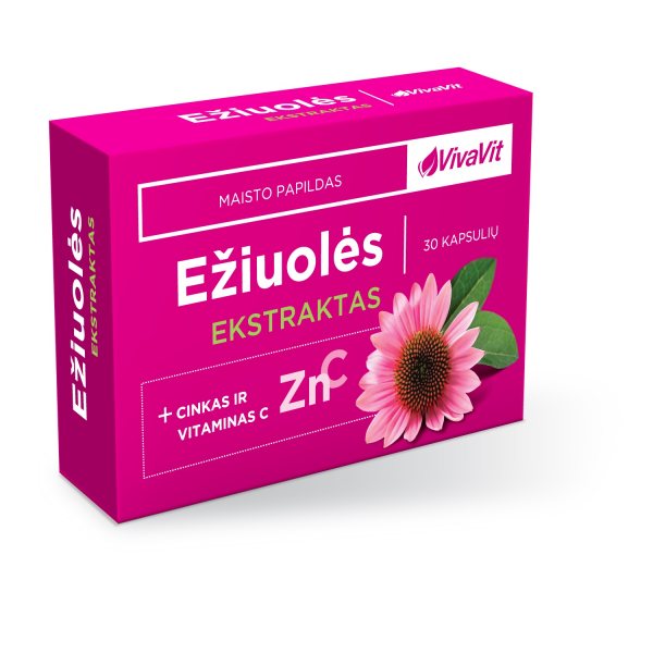VIVAVIT maisto papildas EŽIUOLĖS EKSTRAKTAS + CINKAS IR VITAMINAS C, 30 kaps.