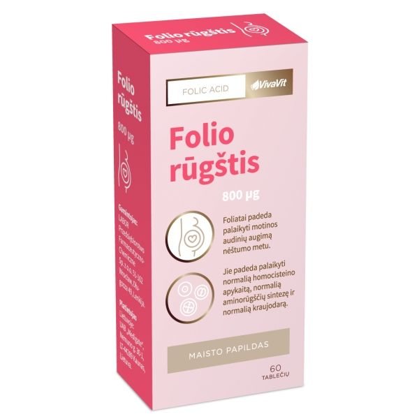 VIVAVIT maisto papildas FOLIO RŪGŠTIS 800 mcg, 60 tab.