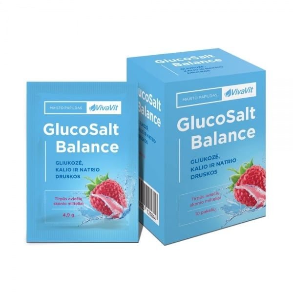 VIVAVIT maisto papildas milteliais gliukozė, kalio ir natrio druskos GLUCOSALT BALANCE, 10 pak.