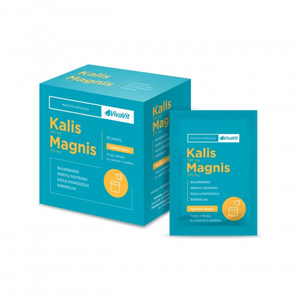 VIVAVIT maisto papildas milteliais KALIS 320 mg + MAGNIS 375 mg, apelsinų skonio, 30 pak.