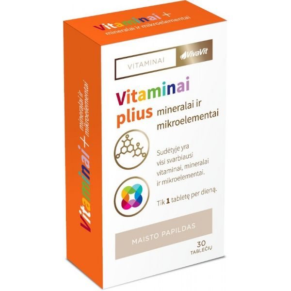 VIVAVIT maisto papildas VITAMINAI PLIUS MINERALAI IR MIKROELEMENTAI, 30 tab.