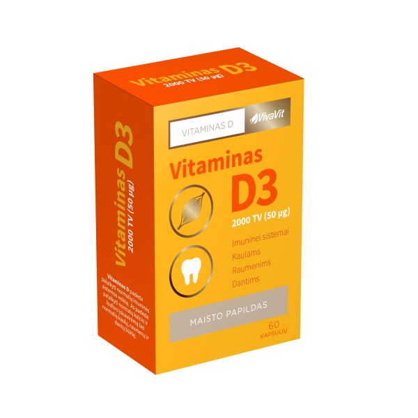 VIVAVIT maisto papildas VITAMINAS D3 2000 TV, 60 kaps.