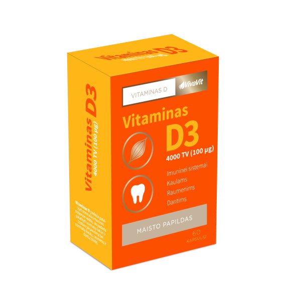 VIVAVIT maisto papildas VITAMINAS D3 4000 TV, 60 kaps.