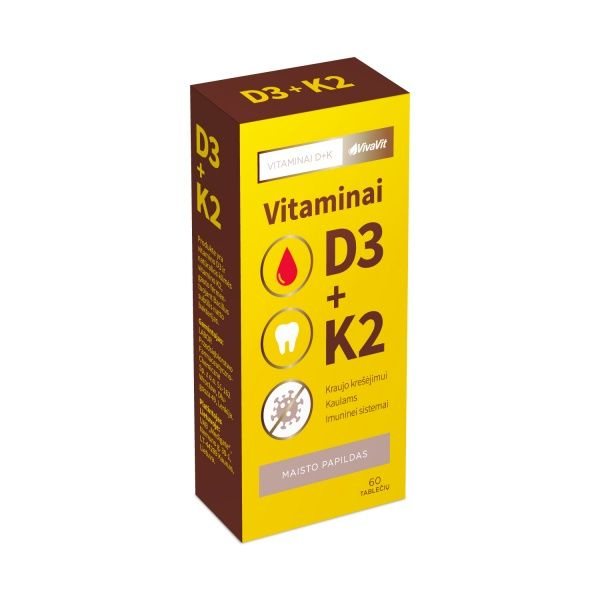 VIVAVIT maisto papildas VITAMINAS D3 + K2, 60 tab.