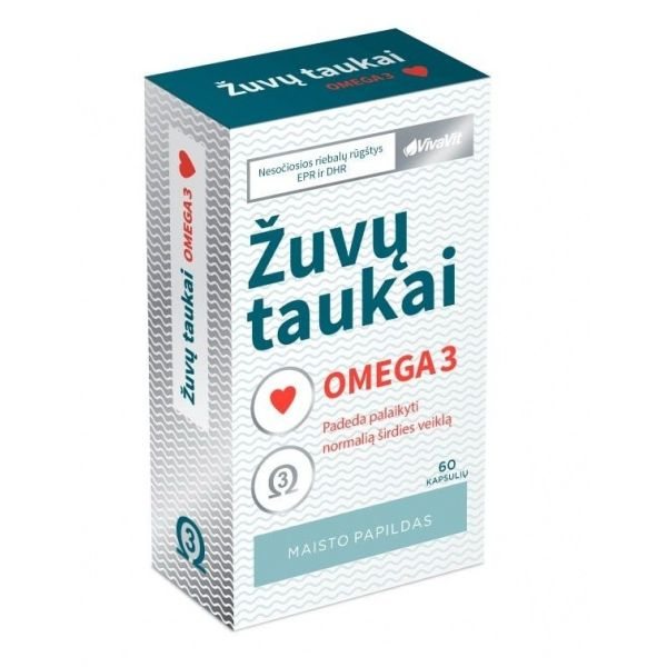 VIVAVIT maisto papildas žuvų taukai OMEGA-3, 60 kaps.