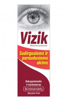 VIZIK sudirgusioms ir paraudusioms akims lašai, 10 ml