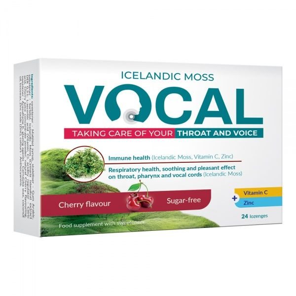 VOCAL maisto papildas gerklei, vyšnių skonio, 24 pastilės