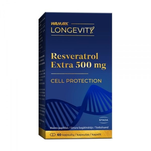 WALMARK maisto papildas LONGEVIT RESVERATROL EXTRA 500 mg, 60 kaps.