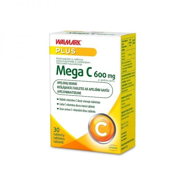WALMARK maisto papildas MEGA C 600 mg, apelsinų skonio, 30 tab.