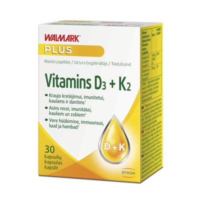 WALMARK VITAMINAI D3 + K2, 30 kapsulių