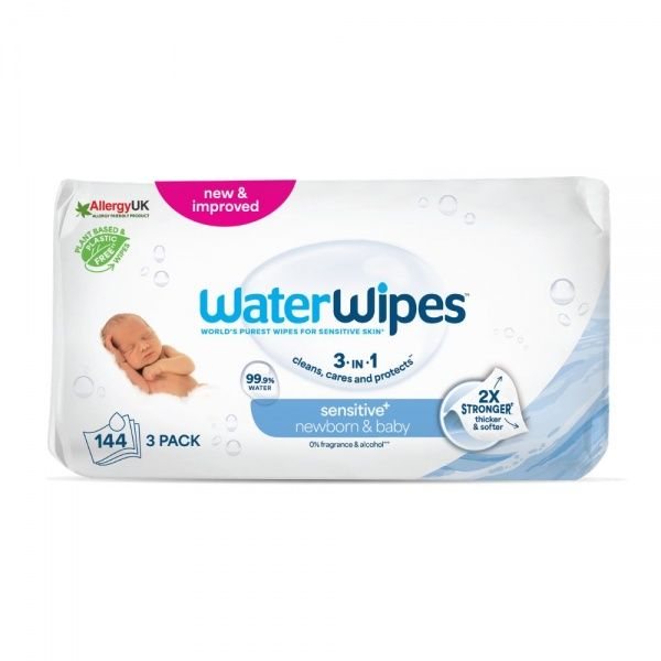 WATERWIPES drėgnos servetėlės kūdikiams SENSITIVE, x 48 vnt., 3 pak.