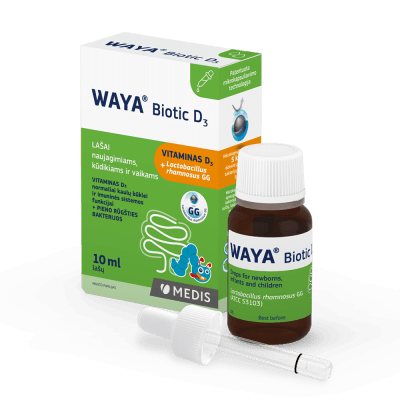 WAYA Biotic D3 gerosios bakterijos ir vitaminas D3 vaikams, lašai, 10 ml