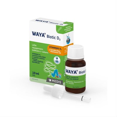 WAYA BIOTIC D3, lašai naujagimiams, kūdikiams ir vaikams, 10 ml
