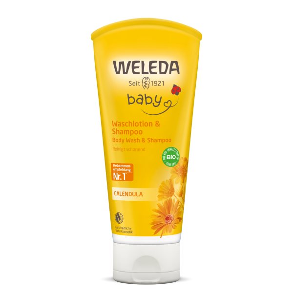 WELEDA šampūnas ir kūno prausiklis vaikams su medetkomis CALENDULA BABY, 200 ml