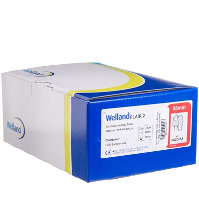 WELLAND FLAIR ACTIVE, išmatų rinktuvų maišeliai, atviri, lygūs, 2 dalių su filtru matiniai, didelis žiedas, 30 vnt., 55 mm