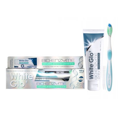 WHITE GLO 24 BIOENZYME balinamoji dantų pasta su enzimais, + dantų šepetėlis, 150 g
