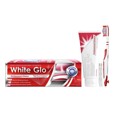 WHITE GLO PROFESSIONAL CHOICE balinamoji dantų pasta, + dantų šepetėlis, 150 g