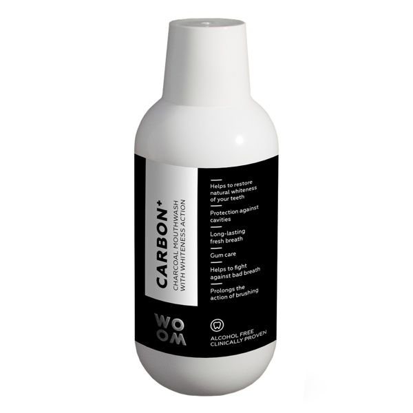 WOOM burnos skalavimo skystis su anglimi CARBON+, 500 ml