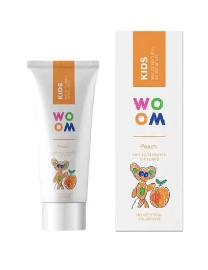 WOOM dantų pasta vaikams KIDS PEACH, persikų skonio, 3–., 50 ml, Vnt, 8 m