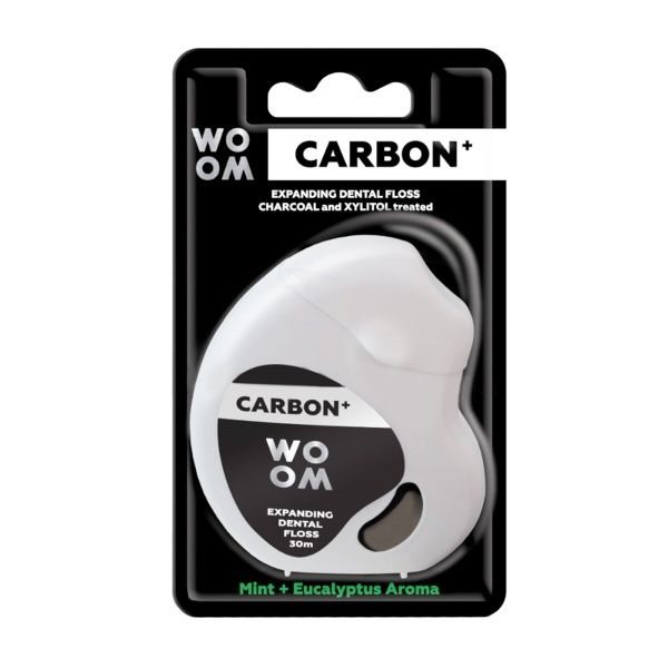 WOOM dantų siūlas su aktyvuota anglimi CARBON+, ., 30 m