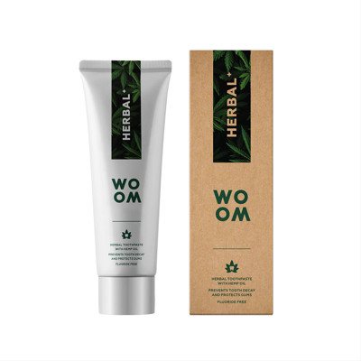 WOOM HERBAL+, natūrali augalinė dantų pasta su kanapių aliejumi, 75 ml