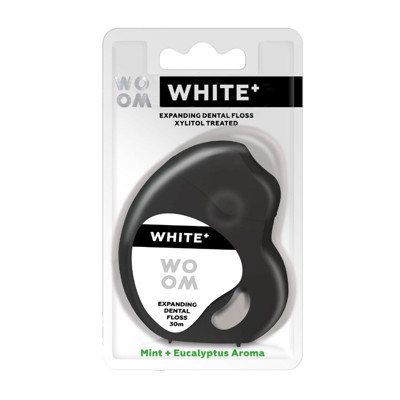 WOOM WHITE+, besiplečiantis tarpdančių siūlas, 30 m