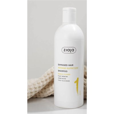 ZIAJA banana plant essentials flower maitinamasis šampūnas pažeistiems plaukams, 400 ml