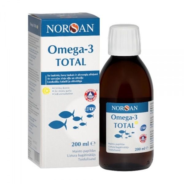 Žuvų taukai NORSAN OMEGA-3 TOTAL (citrinų skonio), 200 ml