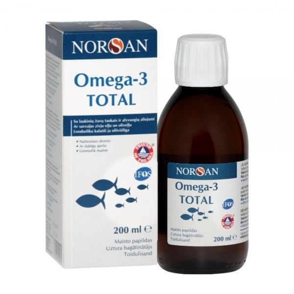 Žuvų taukai NORSAN OMEGA-3 TOTAL (natūralaus skonio), 200 ml